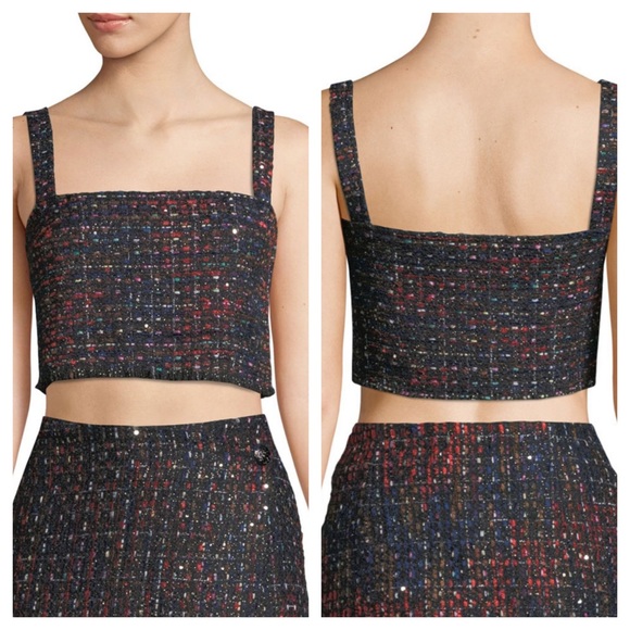 Line & Dot Tops - Line and dot  tweed crop